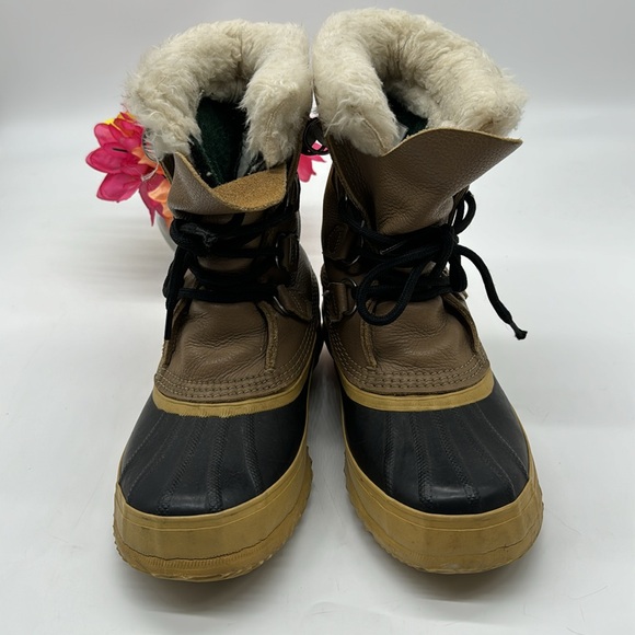 Sorel Tan Leather Faux Fur Warm Winter Boots Size 7 WRB6954K - Picture 2 of 6